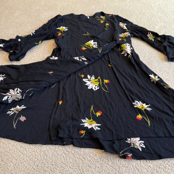 Free People Time On My Side Mini Wrap Dress Black Floral Boho SMALL #OB770151 - Picture 7 of 15